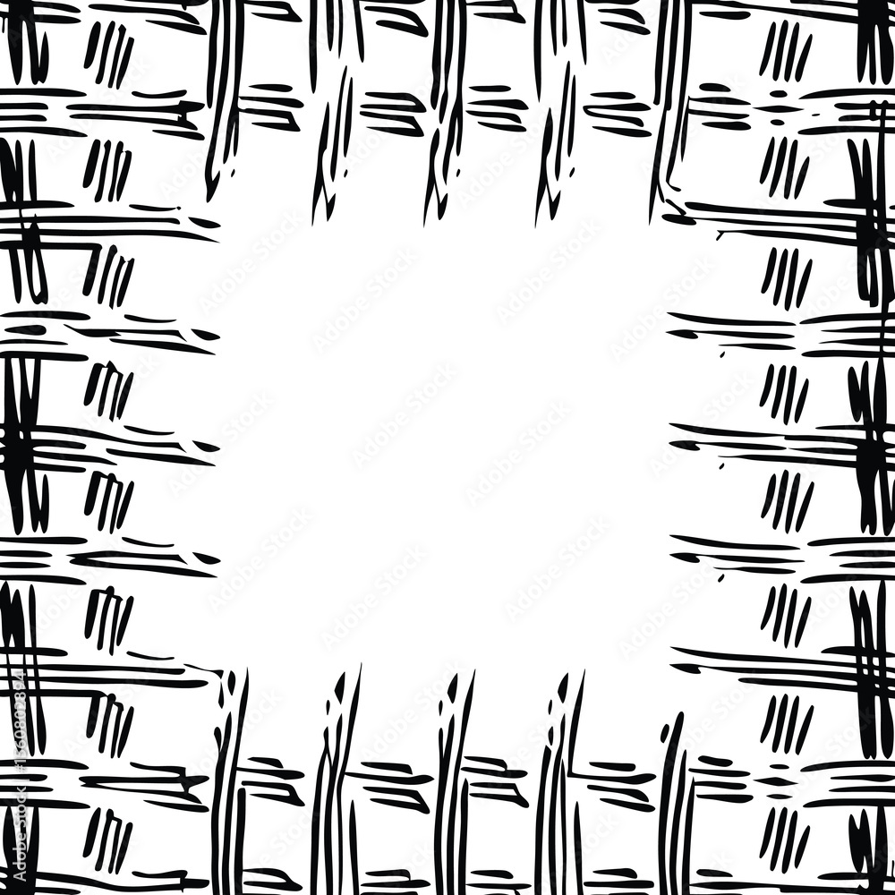 Poster artistic black and white abstract frame with scribbled brushstroke border design