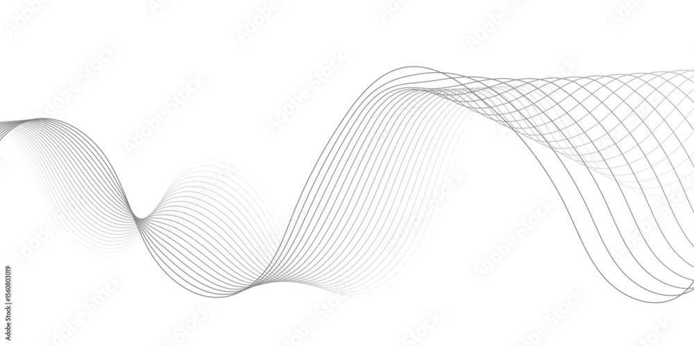 Poster abstract smooth grey wave lines flowing across a white background. minimalist curve design ideal for