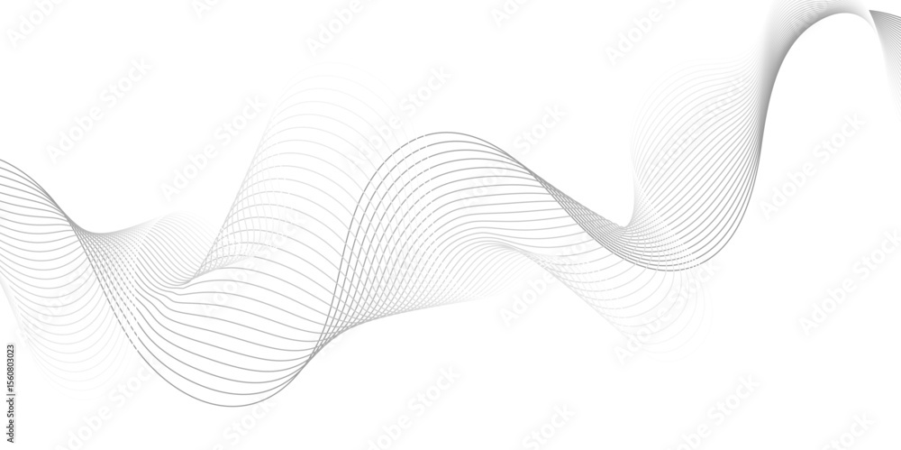 Poster abstract smooth grey wave lines flowing across a white background. minimalist curve design ideal for