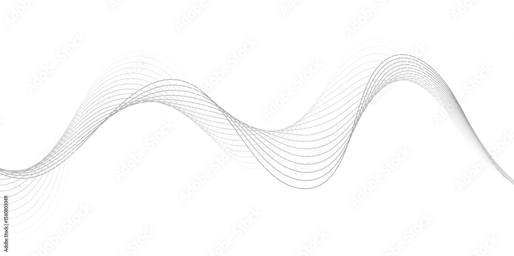 Poster abstract smooth grey wave lines flowing across a white background. minimalist curve design ideal for