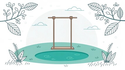 Vertical Vector Illustration of Wooden Swing Design