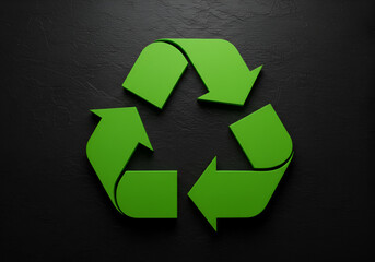 Obraz premium Green Recycling Symbol on Dark Background: Eco-Friendly Concept