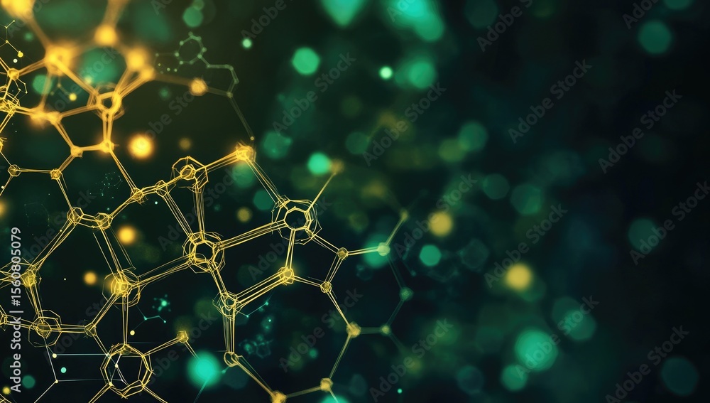 Aufkleber abstract digital network of golden lines and points on a dark teal background. complex interconnecte