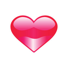 Bright glassy heart love icon with red pink glowing light effect reflection for valentine day card wedding romantic decoration on isolated transparent background