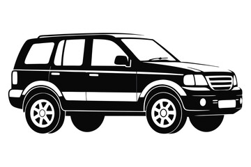 Black Vector Illustration of an SUV with Detailed Wheels and Body Lines