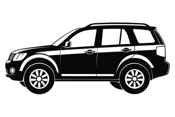 Fototapeta premium Silhouette Illustration of a Black SUV with Detailed Tires and Roof Rack Design