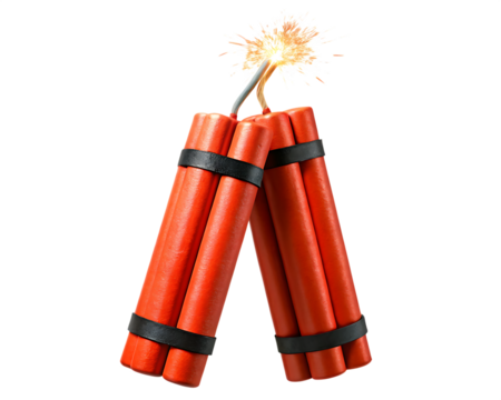 Red dynamite sticks with fuse isolated on a transparent background