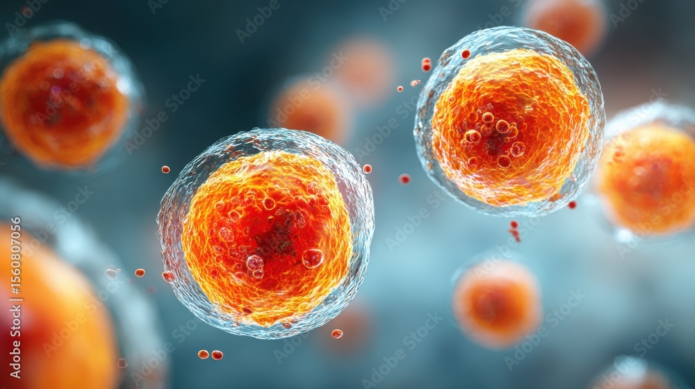 Poster lively biological cells are depicted with intricate details, displaying vibrant colors and dynamic f