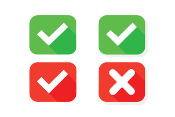 Green and Red Checkmark and Cross Icons Approval, Rejection, Yes, No Symbols