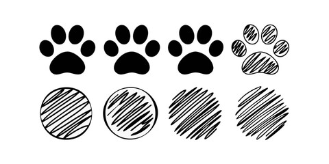 Paw prints scribbled circles on Handdrawn animal footprints abstract shapes vector