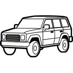 Outlined Vintage SUV Illustration Classic FourDoor Truck with Bold Black Edges