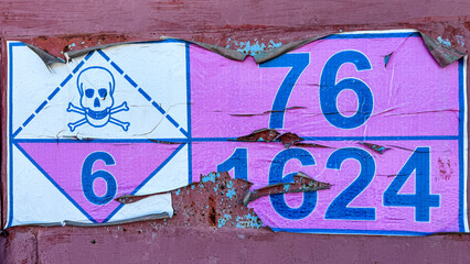 Old Soviet red and white warning sign with a skull and crossbones, chemical dangerous information....