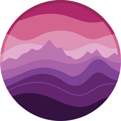 Purple Layered Hills in Circle Frame