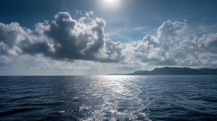 Obraz premium Ocean sky cloud sunlight horizon mountain reflection tranquil blue scenic peaceful nature outdoor