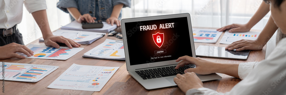 Poster cyber security software show alert of cyber attack for protection brisk. danger from virus, phishing