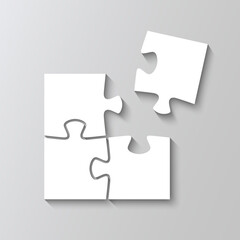 Puzzle pieces square grid. Jigsaw scheme for thinking game. Simple mosaic background with separate shapes. Cutting template with 4 details. Frame tiles. Vector illustration.
