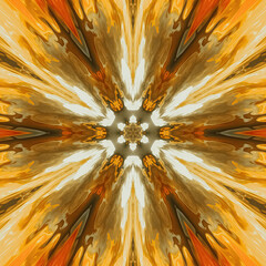 Abstract kaleidoscope pattern in rich yellow and orange hues