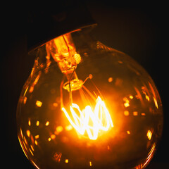 Incandescent bulb of electric garland in retro style, extreme close-up