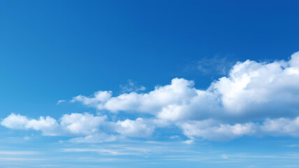 Obraz premium Blue sky fluffy white clouds spacious copy space peaceful atmosphere natural background