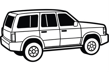 Fototapeta premium Black and white drawing of a fourdoor SUV with large tires showing detail