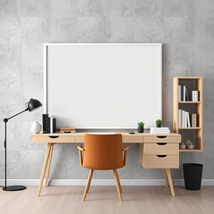 frame mockup photography for home office workspace with iso a4 paper size showcasing concrete wall background bookshelves modern scandinavian design aesthetic perfect for print on demand digital art s