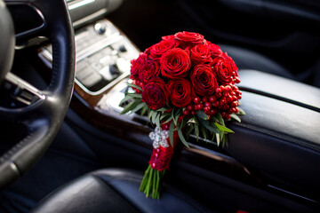 Red Rose Bouquet in Luxury Car