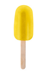 Yummy yellow ice cream on white background