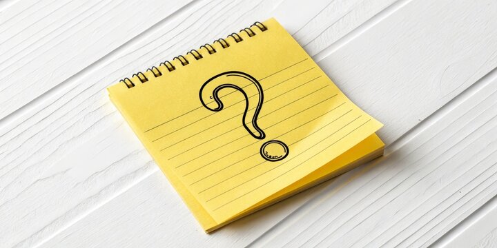 Yellow Notepad with Question Mark Composition, Imagery, Inquiry question mark, notepad