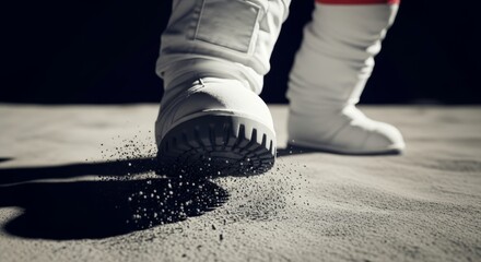 An astronaut's boot pressing into lunar dust