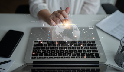 Global AI network showing connection between AI, global, and network elements across the digital...