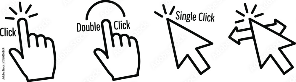 Fototapete Computer Mouse Click Cursor Icons Set - Gray Arrow & Loading Vector Collection