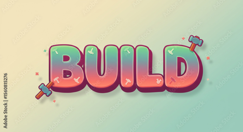Poster colorful 3d build text design game ui element graphics