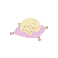 Cute sticker featuring a sleeping cat on a cute pillow. Funny vector design with cute charm, perfect for greeting cards or pet-themed prints.