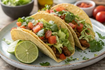  mouthwatering tacos piled with lettuce and tomatoes 