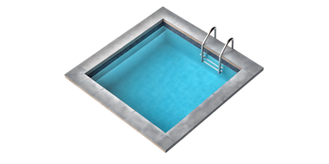 Blue swimming pool with ladder isolated on a transparent background
