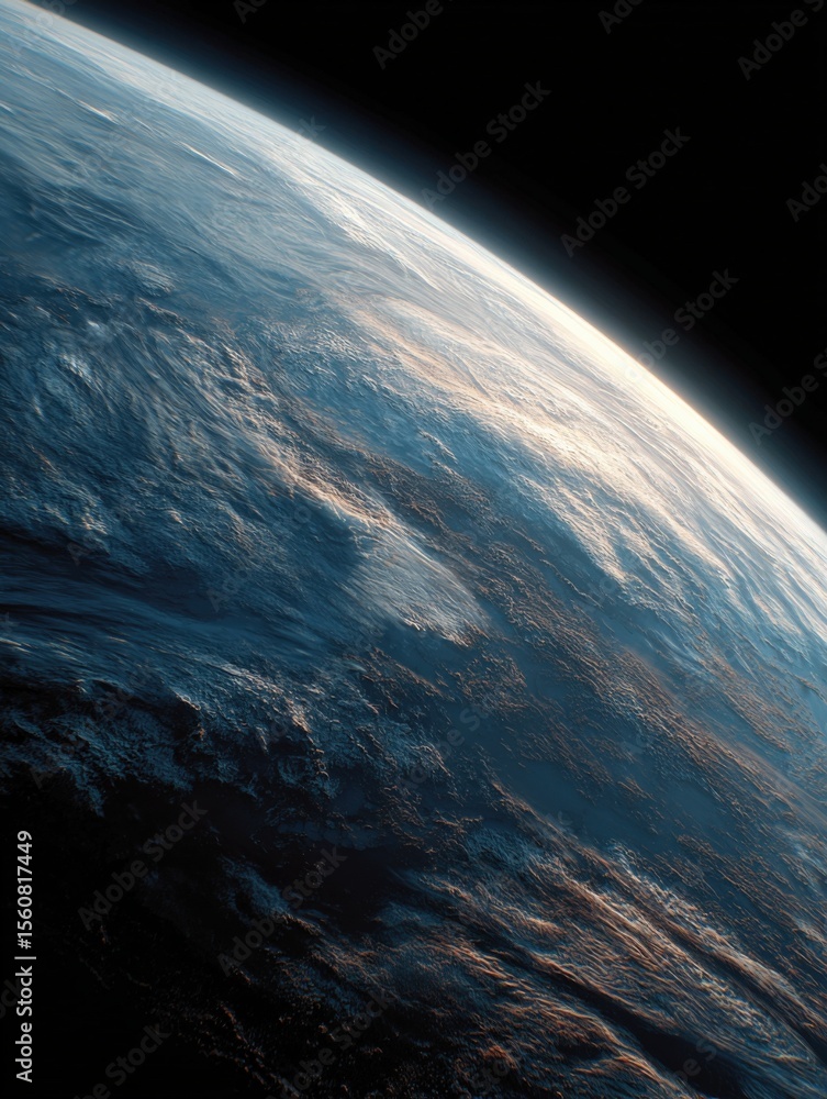 Aufkleber high altitude view of earth from space showing clouds ocean surface curvature and atmospheric layer 