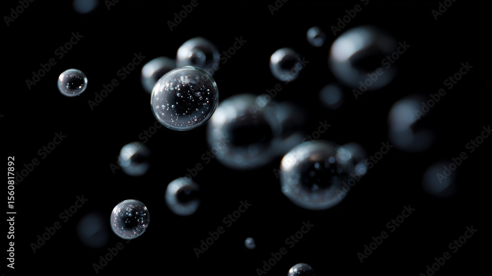 Aufkleber Water bubble black background floating sphere abstract shiny clean smooth round clear liquid glossy reflection macro