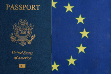 US passport with EU flag in background