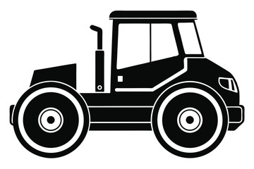 Black and White Vector Image of a Road Roller with Detailed Cab Design