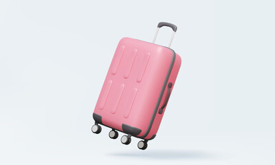Pink suitcase floating isolated on pastel background. luggage travel tourism business trip world tour, planning leisure touring holiday summer season. Minimal cartoon design. 3d vector illustration