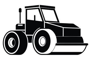 Black Graphic Illustration of a Road Roller Compactor with Large Wheels and Cabin