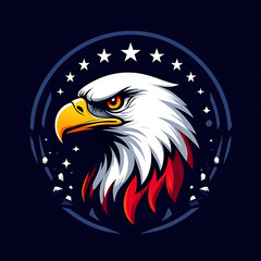 Obraz premium American Bald Eagle Head with Stars and Stripes Patriotic Illustration