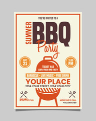 Summer BBQ Party portrait vertical flyer, bbq invitation poster vector template