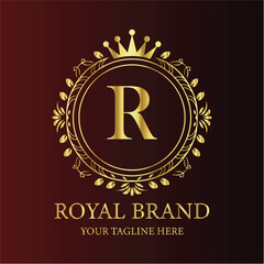 Golden vintage vector label with ribbon, a premium quality award illustration LOGO R