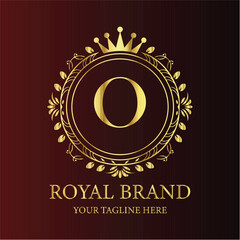 Golden vintage vector label with ribbon, a premium quality award illustration LOGO O