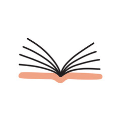 Doodle open book icon hand drawn in a modern minimalistic style isolated on white background. Vector illustration