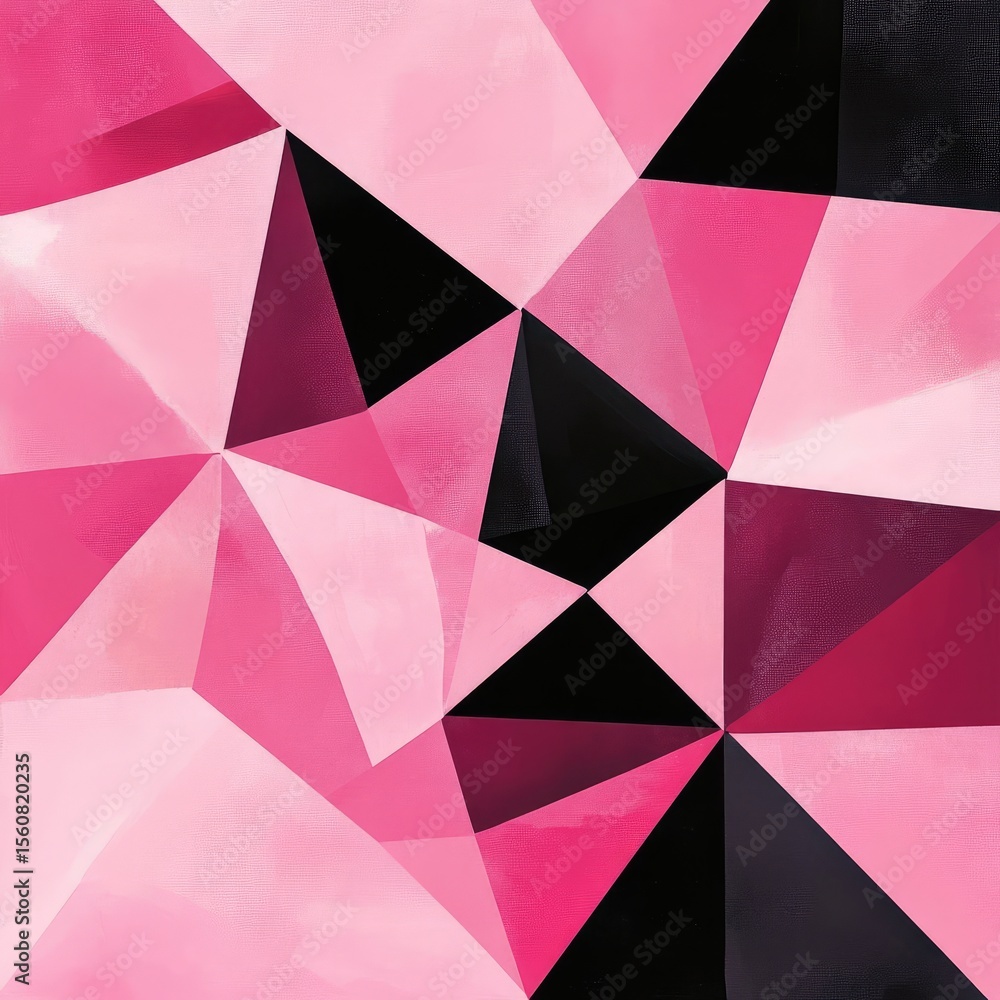Poster abstract geometric pattern of overlapping triangles in shades of pink and black