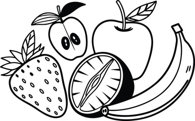 line art fruit icons set on white background vector