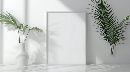 empty white room with plam tree 