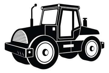Fototapeta premium Black and White Graphic Illustration of a Steamroller Vehicle with Driver's Cab Design